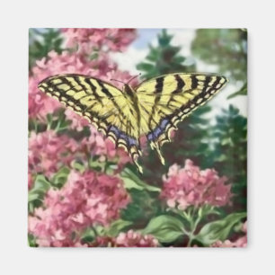 Íman Pintura do jardim de flores do rosa da borboleta