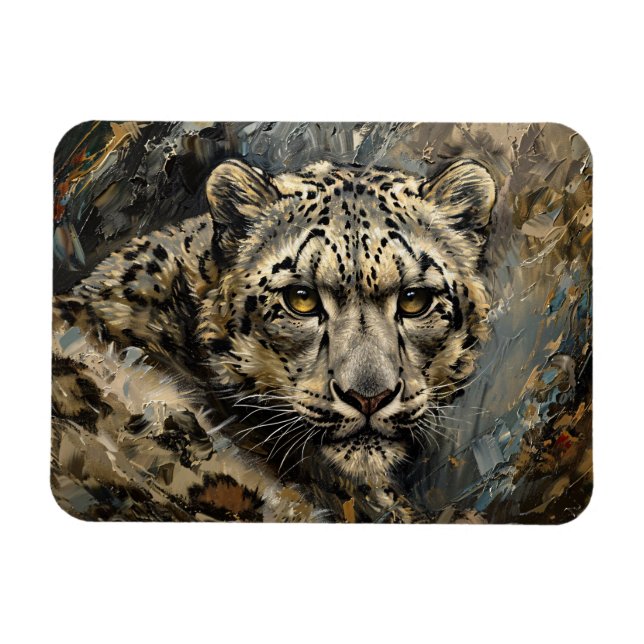 Íman Pintura do óleo de Leopardo da Neve (Horizontal)