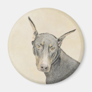 Íman Pintura Doberman Pinscher - Arte Original para Cã