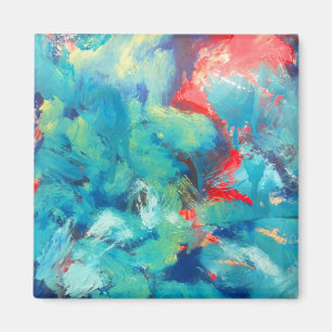Íman Pintura Em Acrílico De Turquesa, Abstrato