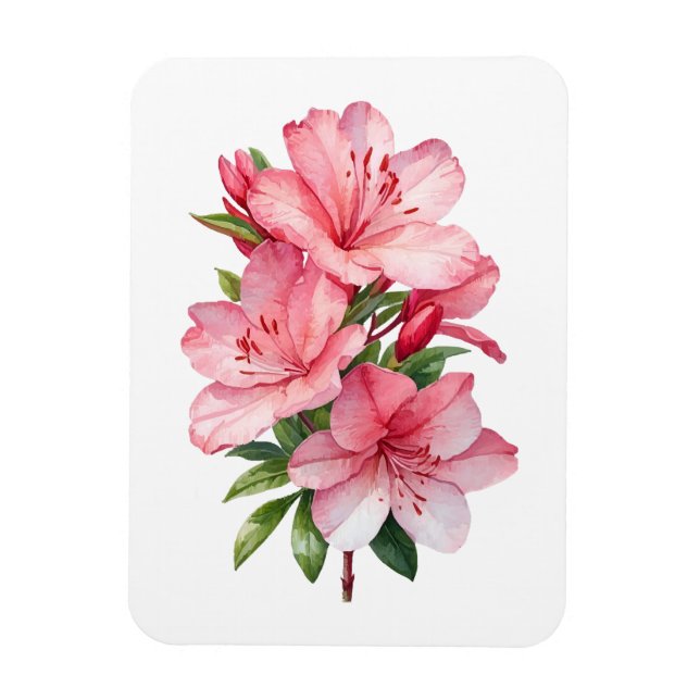 Íman Pintura em aquarela de flor de azálea (Vertical)