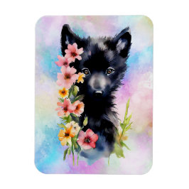 Íman Pintura em aquarela do filhote de Lobo Negro