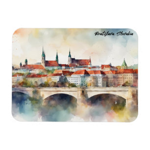 Íman Pintura em Aquarela Panorama de Bratislava Eslováq