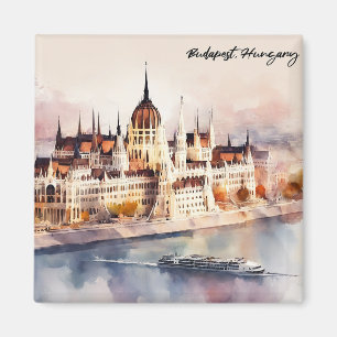 Íman Pintura em Aquarela Vista Panorâmica de Budapeste