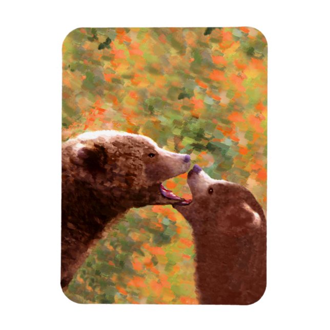 Íman Pintura em Cubo e Mãe de Urso Grizzly - Arte da Vi (Vertical)