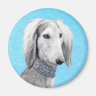 Íman Pintura em Saluki (Prata) - Arte Cão Original Bon