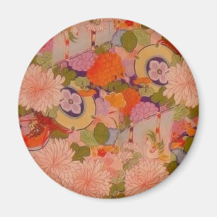 Íman Pintura em Tecido de Arte Floral Kimono Pink