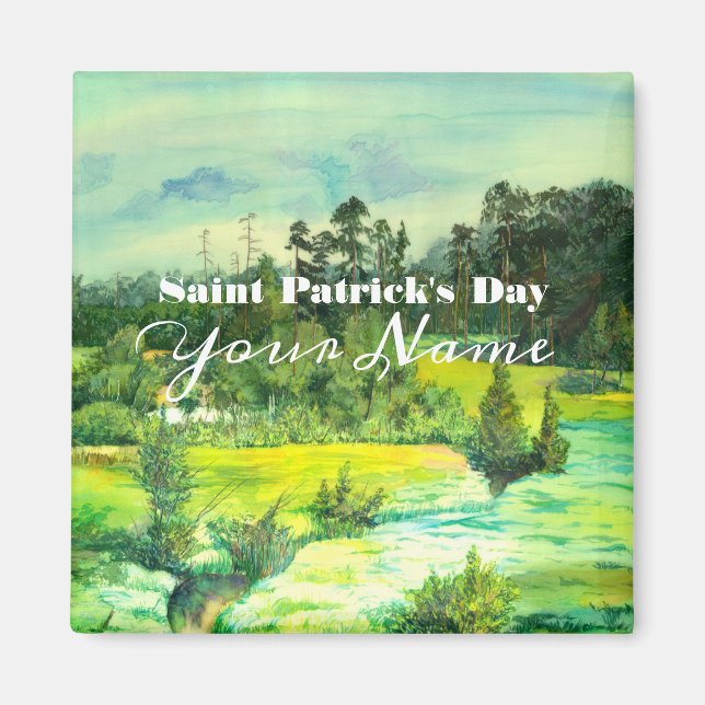 Íman pintura em vale verde Watercolor (Frente)