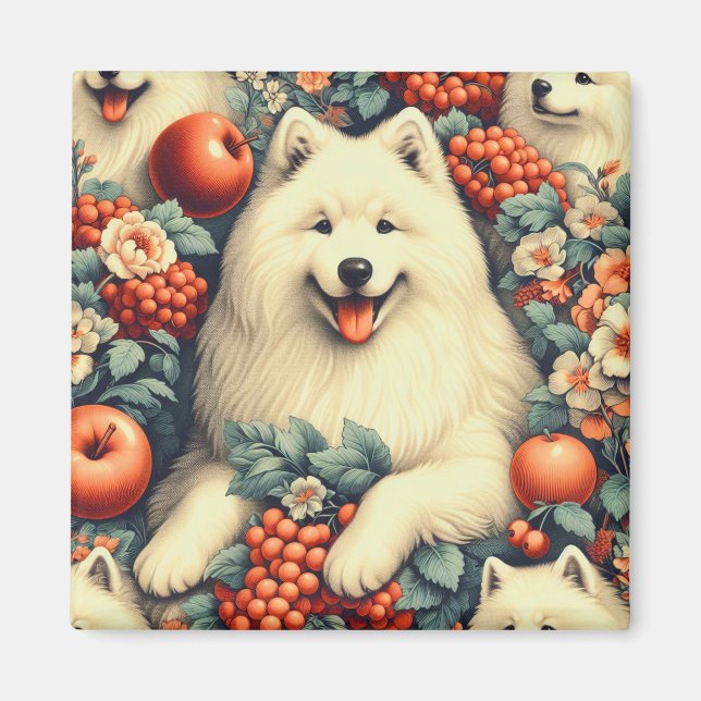 Íman Pintura Floral Cute Samoyed (Frente)