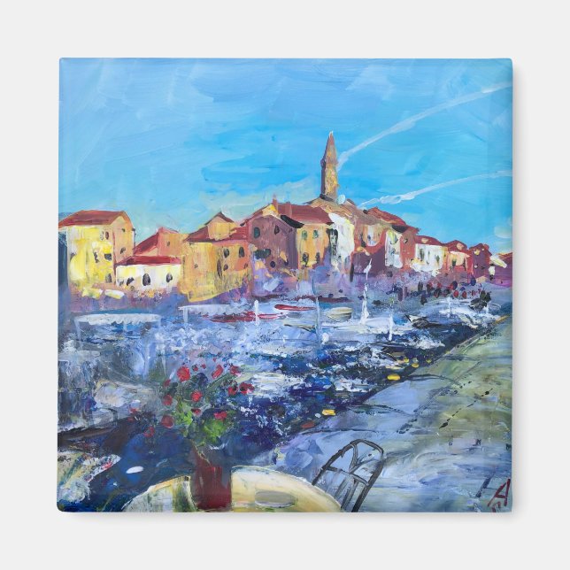 Íman Pintura moderna no verão de Rovinj na Croácia (Frente)