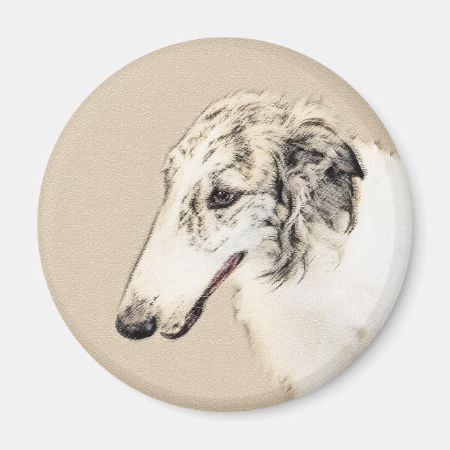 Íman Pintura Original de Cachorro Borzoi (Silver Brindl (Frente)