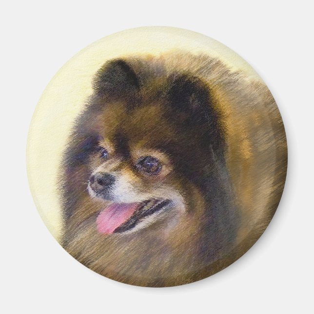 Íman Pintura original de cão a preto e a bronzeado da P (Frente)