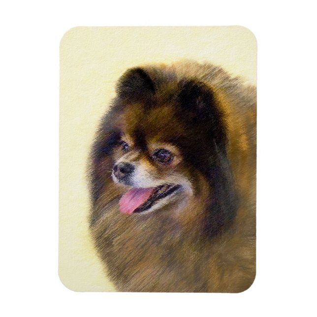 Íman Pintura original de cão a preto e a bronzeado da P (Vertical)