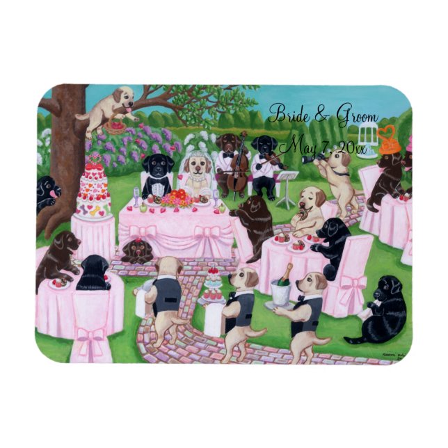 Íman Pintura personalizada de casamento Labrador (Horizontal)