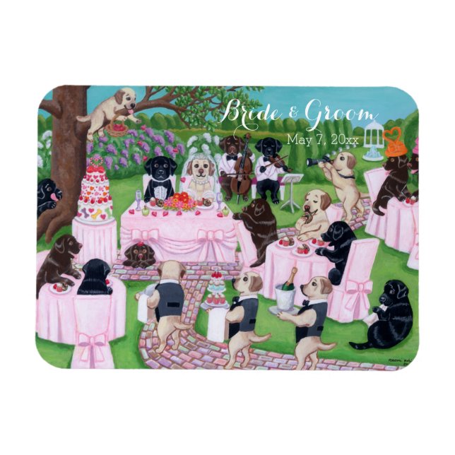 Íman Pintura personalizada de casamento Labrador (Horizontal)