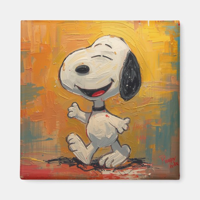 Íman Pintura Pop Art de Cachorro Beagle Alegre (Frente)