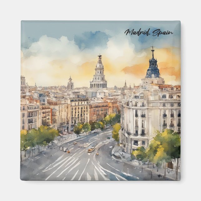Íman Pintura por Aquarela da cidade de Espanha Madrid (Frente)
