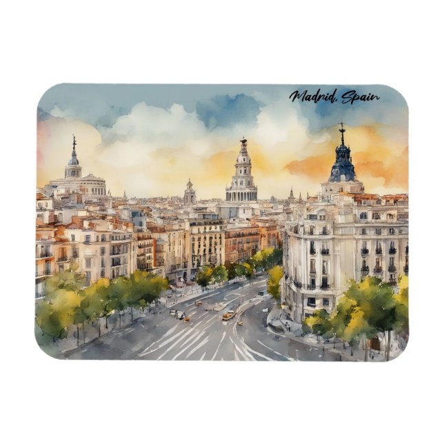 Íman Pintura por Aquarela da cidade de Espanha Madrid (Horizontal)