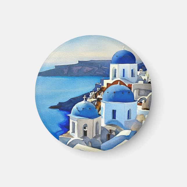 Íman Pintura por Aquarela da Grécia Santorini (Frente)