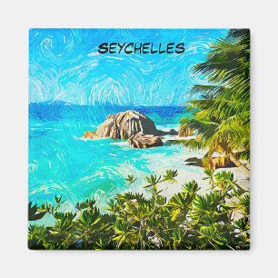 Íman Pintura Tropical de Seychelles a Óleo – Ilha Vibra