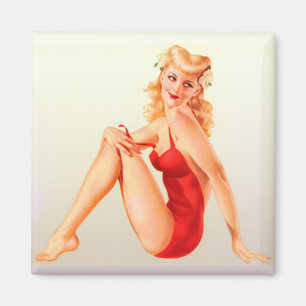 Íman Pinup louro do Vixen do roupa de banho vermelho