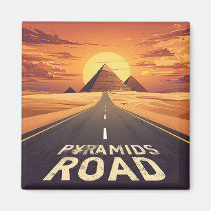 Íman Pirâmides Estrada Pôr-do-Sol Arte Viagem Egito
