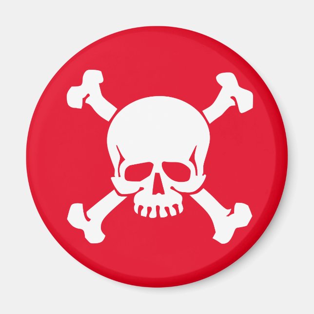 Íman Pirata Vermelha Jolly Rodger, Caveira e Crossbones (Frente)