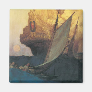 Íman Pirata Vintage, Ataque a um Galeão por Howard Pyle