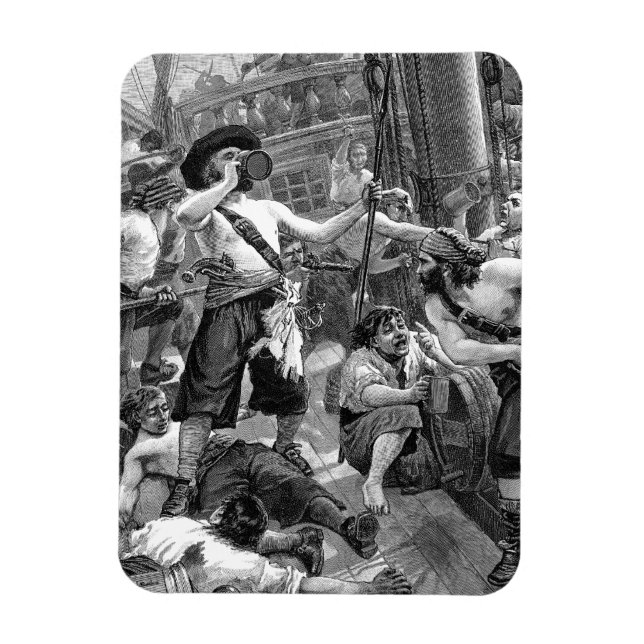 Íman Piratas antigos lutando e bebendo no navio (Vertical)