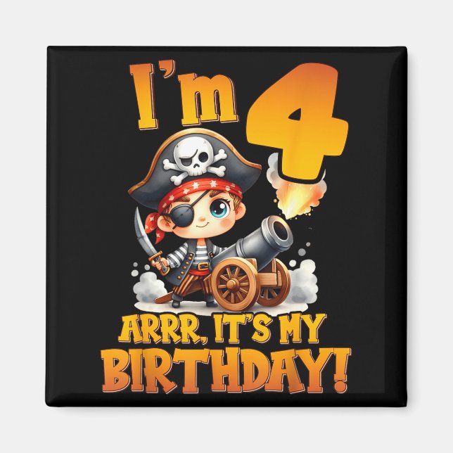 Íman Pirate Quarto Aniversário Estou 4 Arrr É Meu Anive (Frente)