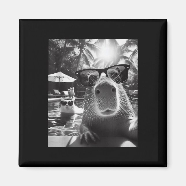 Íman Piscina De Nadação Funny Animal Capybara Selfie Co (Frente)