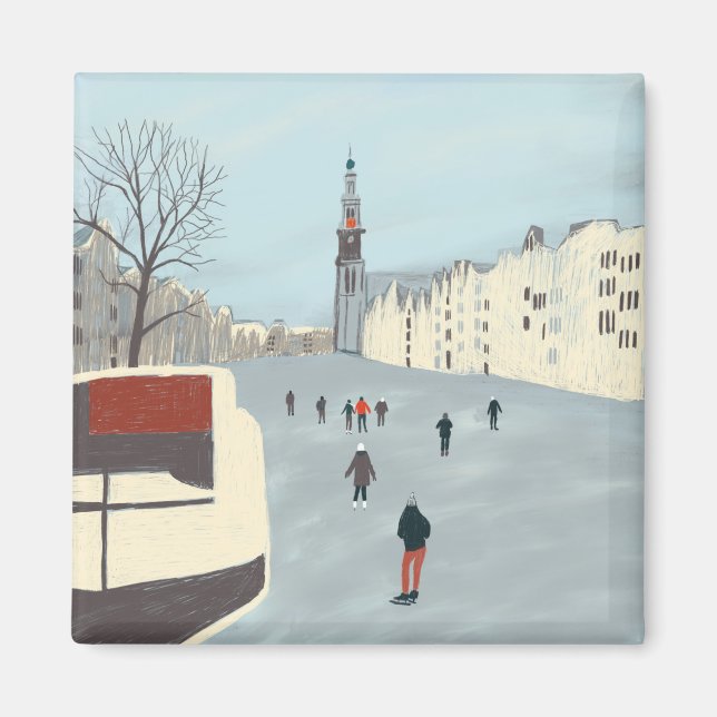 Íman Pista de gelo em Amsterdã nos canais no inverno (Frente)