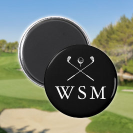 Íman Pistas De Golfe De Monograma Personalizado Preto E