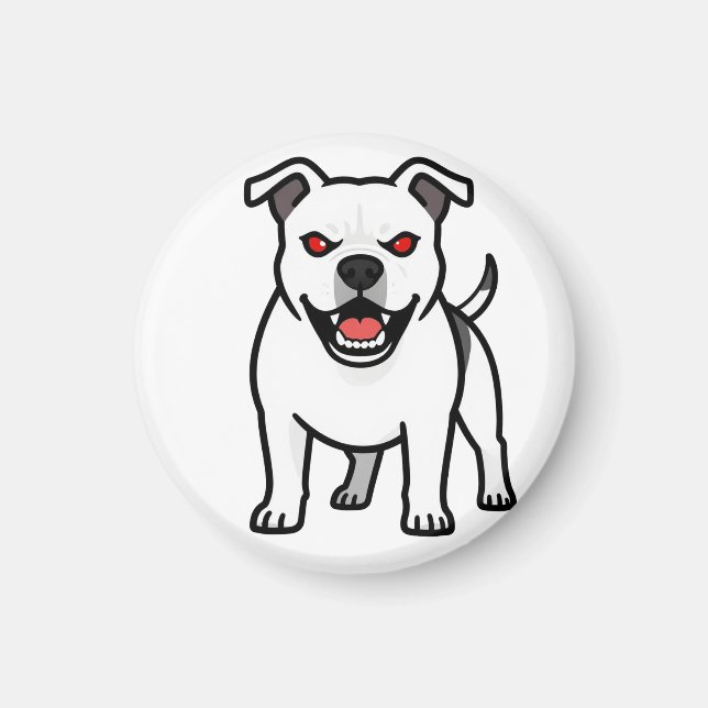 Íman Pitbull Branco Olhos Vermelhos Raivoso Presente de (Frente)