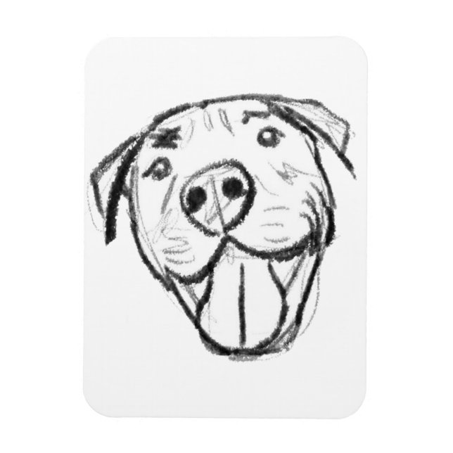 Íman pitbull desenhando simples cão amante branco preto (Vertical)