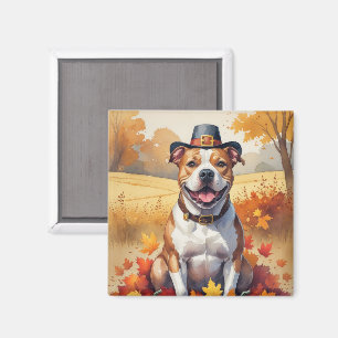 Íman Pitbull em Folhas de Outono Arte de Ação de Graças