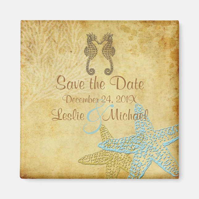 Íman PixDezines Vintage seacavalo+starfish/Salvar a Dat (Frente)