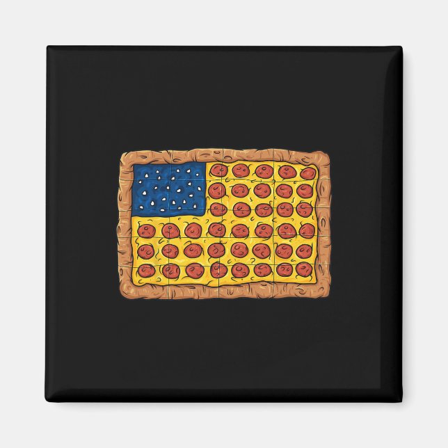 Íman Pizza American Flag 4 De Julho, Comida Boys Girl (Frente)