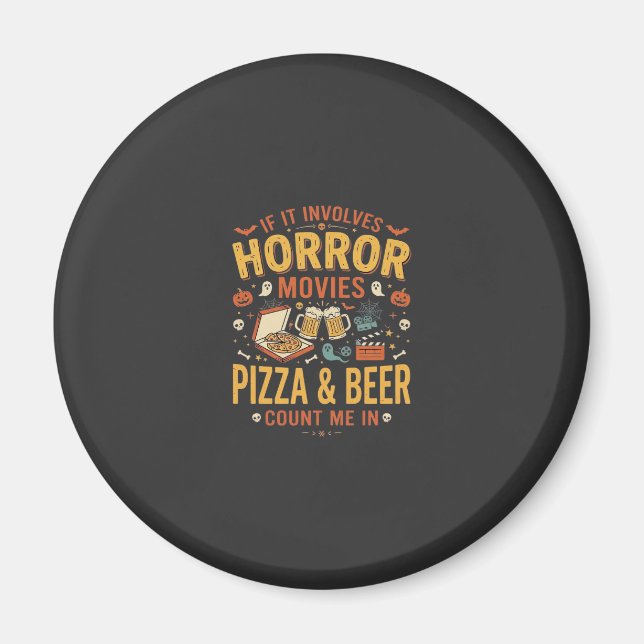Íman Pizza Cerveja Filmes de Terror Design de Halloween (Frente)