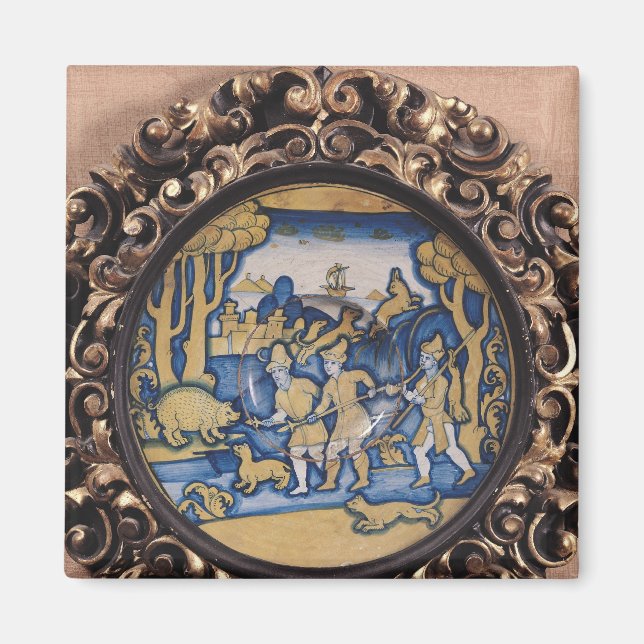 Íman Placa decorada com cena de caça (Frente)