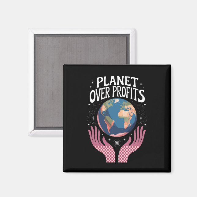 Íman Planeta Acima dos Lucros Mudança Climática da Terr (Front/Back)