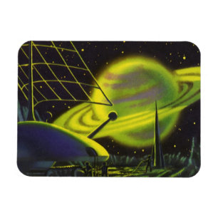 Íman Planeta Verde Neon de Ficção Científica Vintage co