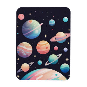 Íman Planetas coloridos de Pastel no espaço escuro