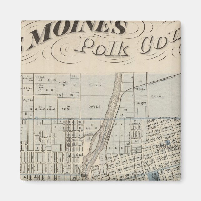 Íman Plano de Des Moines, Condado de Polk, Iowa (Frente)
