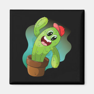 Íman Planta de Cacto de Desenho Animado Feliz
