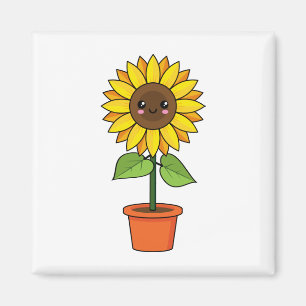 Íman Planta de girassol de Kawaii em Pote