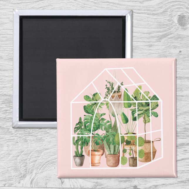 Íman Planta Tropical de Casa Rosa Aquarela (Close up on wood)