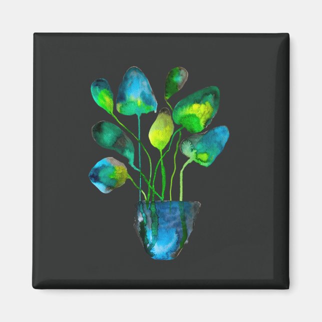 Íman Plantas aquáticas de arte verde e abstrato azul (Frente)