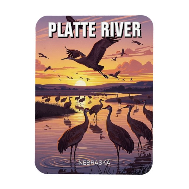 Íman Platte River Sandhill Cranes Nebraska Travel (Vertical)