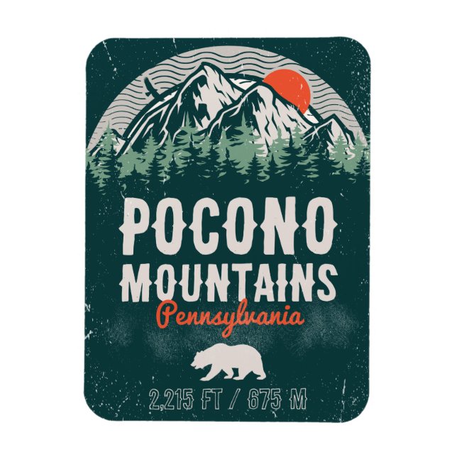 Íman Poconos Pennsylvania PA Mountain Gift Retro (Vertical)